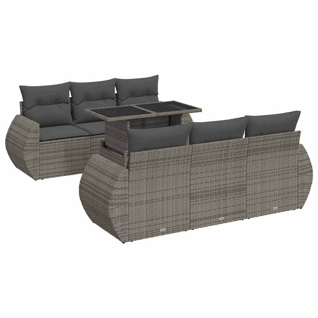 vidaXL 7-tlg. Garten-Sofagarnitur mit Kissen Grau Poly Rattan