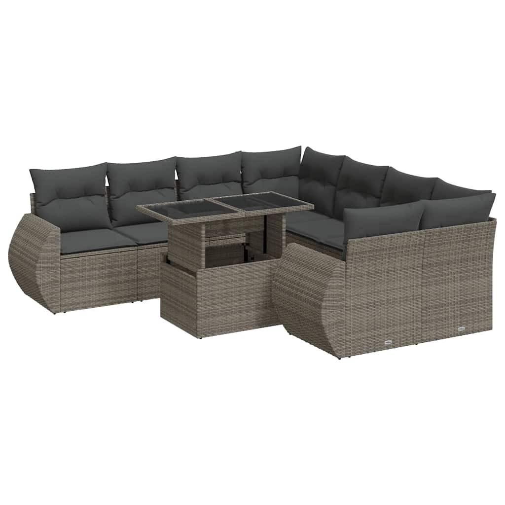 vidaXL 9-tlg. Garten-Sofagarnitur mit Kissen Grau Poly Rattan