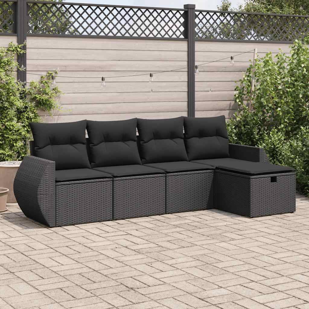 vidaXL 5-tlg. Garten-Sofagarnitur mit Kissen Schwarz Poly Rattan