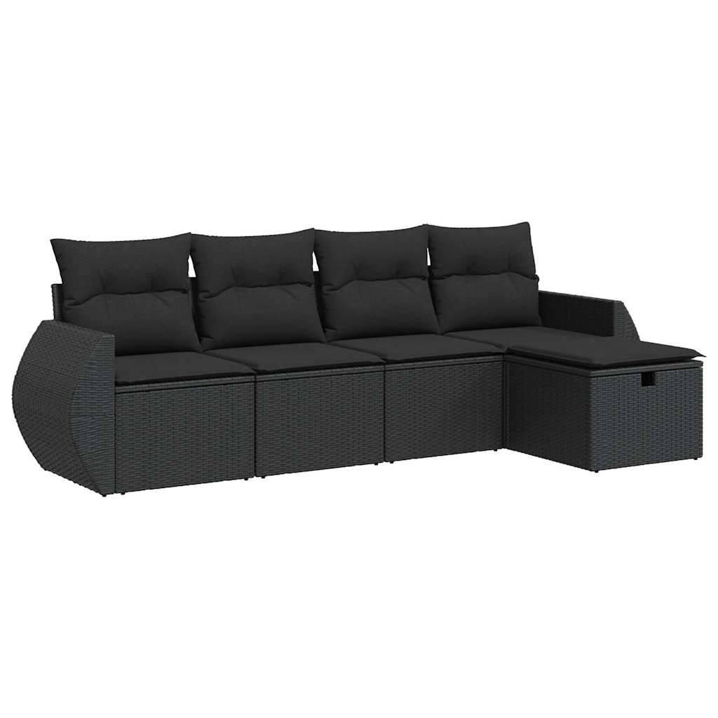 vidaXL 5-tlg. Garten-Sofagarnitur mit Kissen Schwarz Poly Rattan