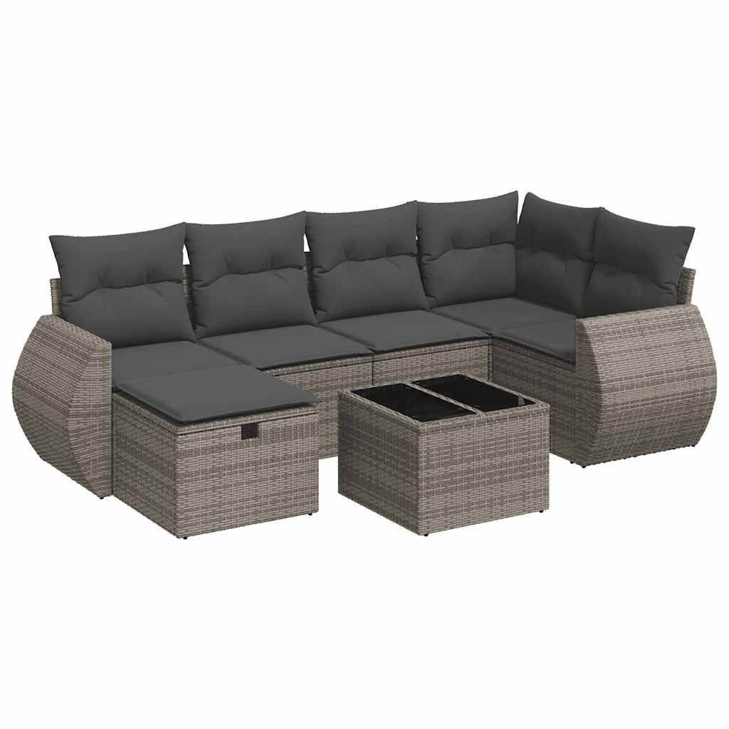 vidaXL 7-tlg. Garten-Sofagarnitur mit Kissen Grau Poly Rattan