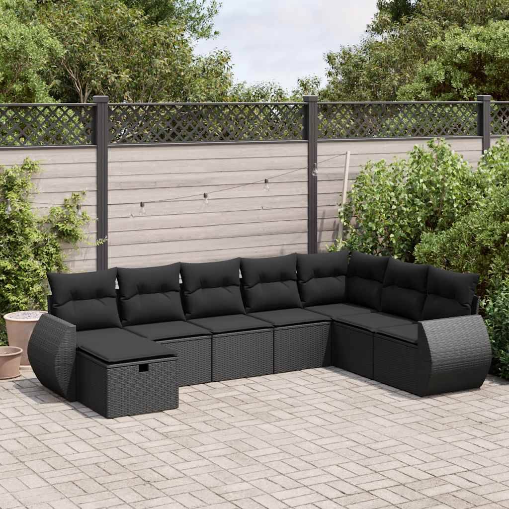 vidaXL 8-tlg. Garten-Sofagarnitur mit Kissen Schwarz Poly Rattan