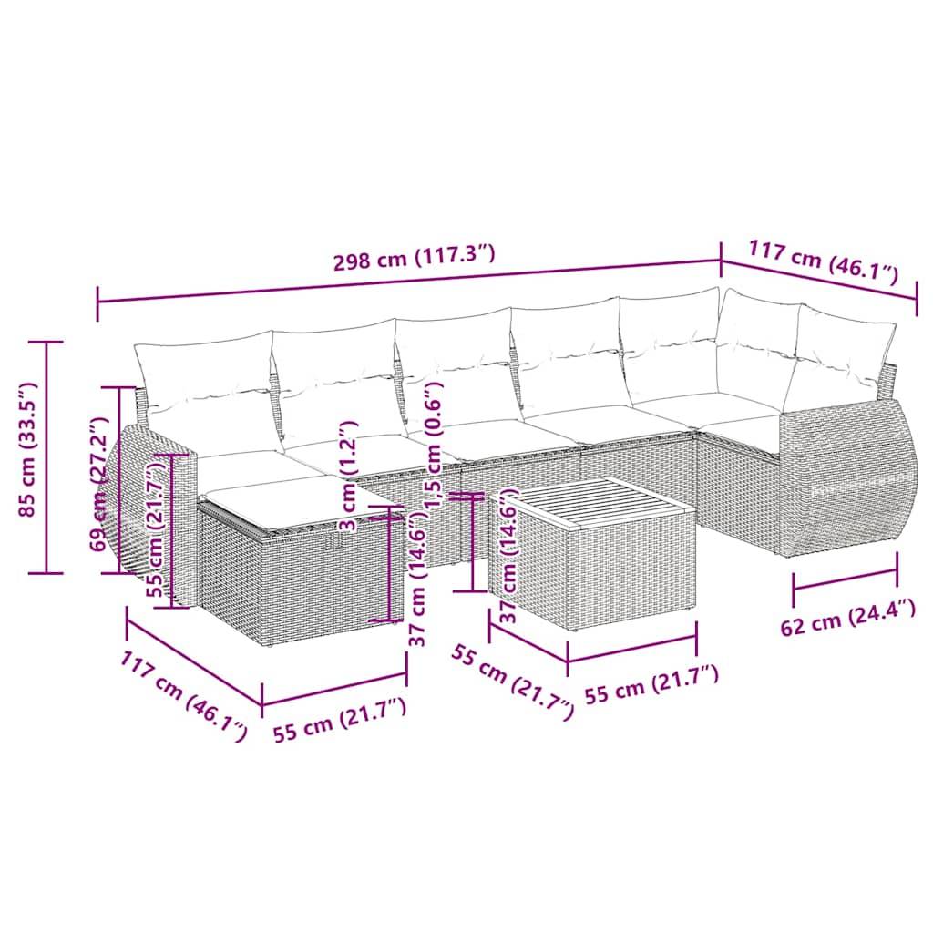 vidaXL 8-tlg. Garten-Sofagarnitur mit Kissen Beige Poly Rattan