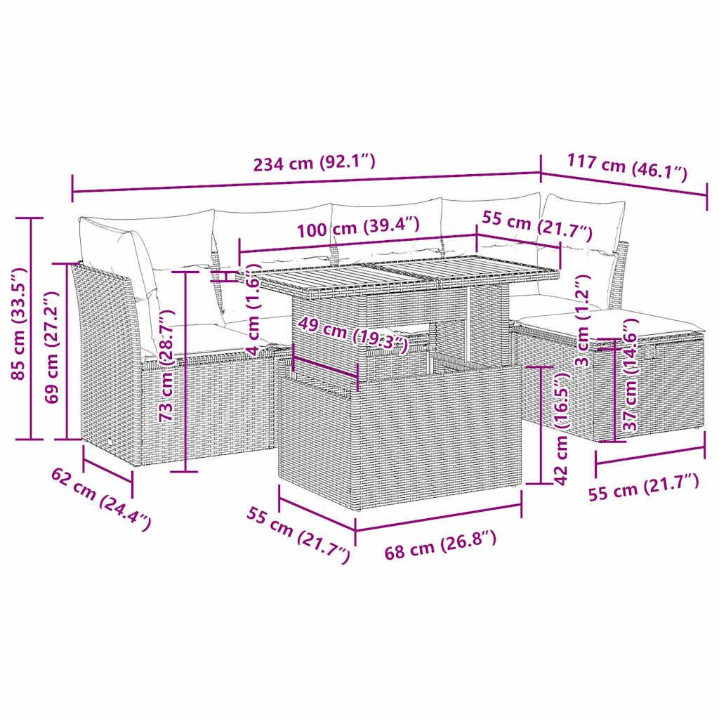 vidaXL 6-tlg. Garten-Sofagarnitur mit Kissen Beige Poly Rattan Akazie