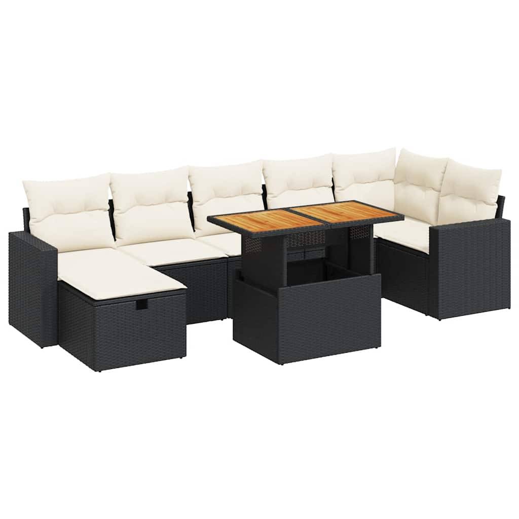 vidaXL 5tlg. Garten-Sofagarnitur mit Kissen Schwarz Poly Rattan Akazie