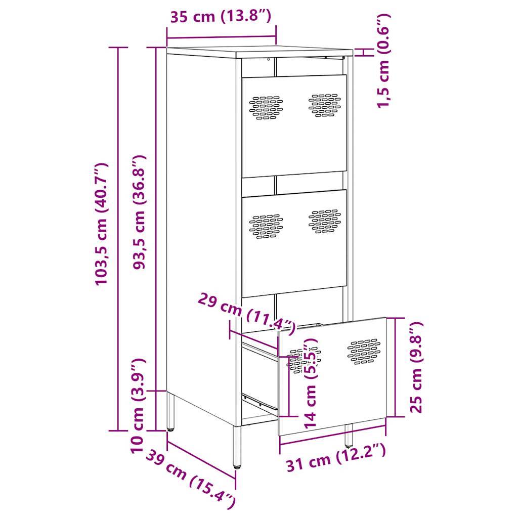 vidaXL Highboard Anthrazit 39x35x103,5 cm Stahl