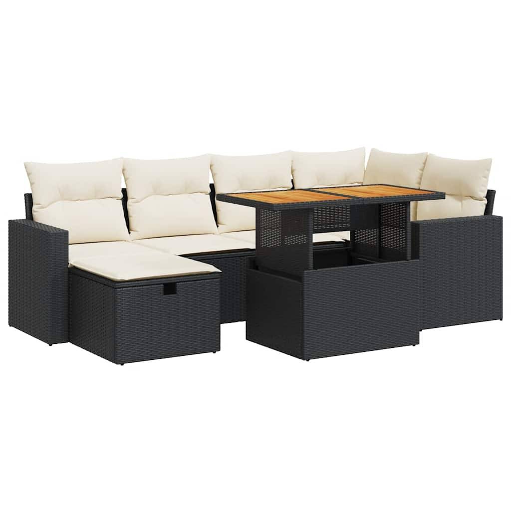 vidaXL 8-tlg. Garten-Sofagarnitur mit Kissen Schwarz Poly Rattan