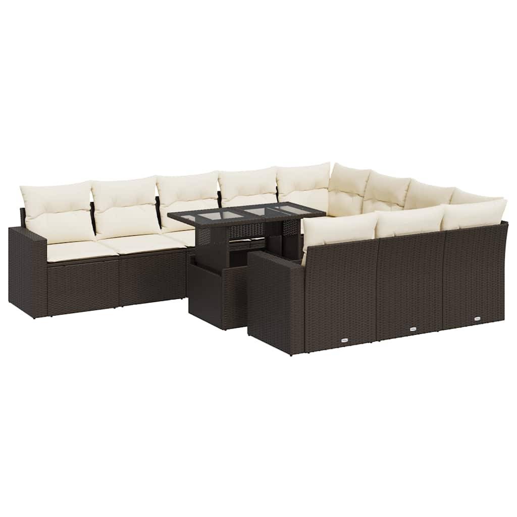 vidaXL 11-tlg. Garten-Sofagarnitur mit Kissen Braun Poly Rattan