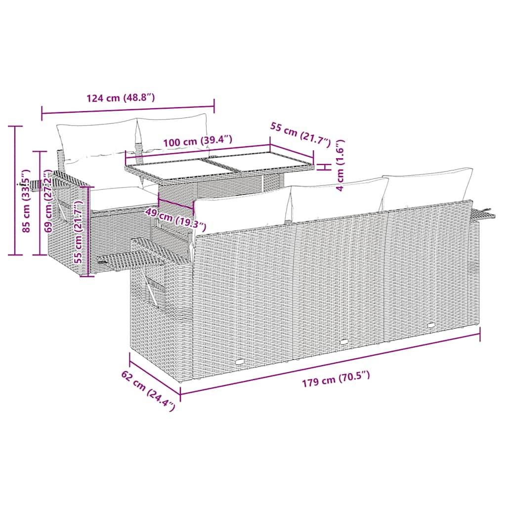 vidaXL 6-tlg. Garten-Sofagarnitur mit Kissen Beige Poly Rattan