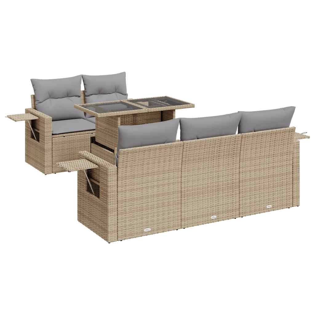vidaXL 6-tlg. Garten-Sofagarnitur mit Kissen Beige Poly Rattan
