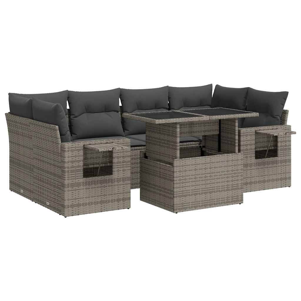 vidaXL 7-tlg. Garten-Sofagarnitur mit Kissen Grau Poly Rattan
