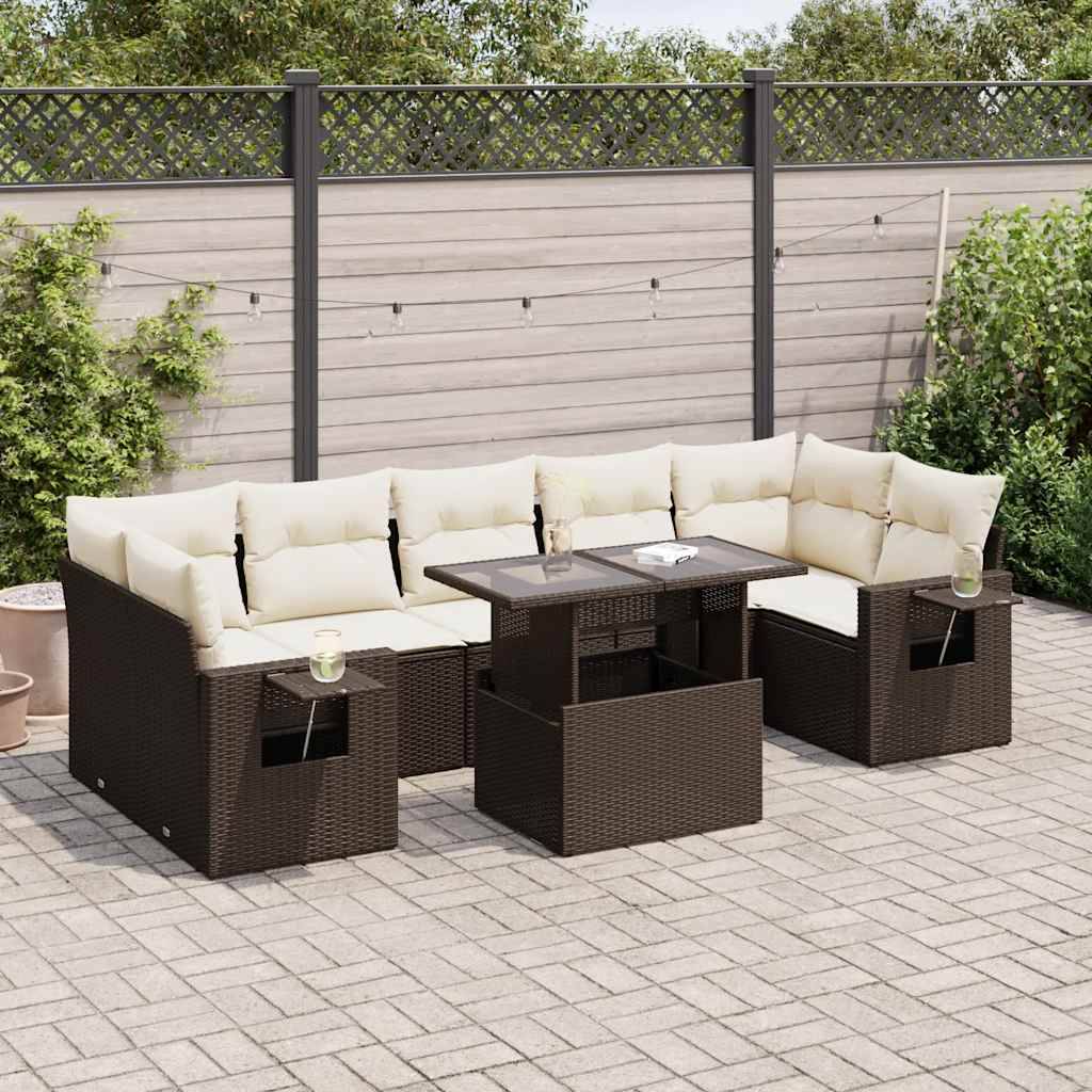 vidaXL 8-tlg. Garten-Sofagarnitur mit Kissen Braun Poly Rattan