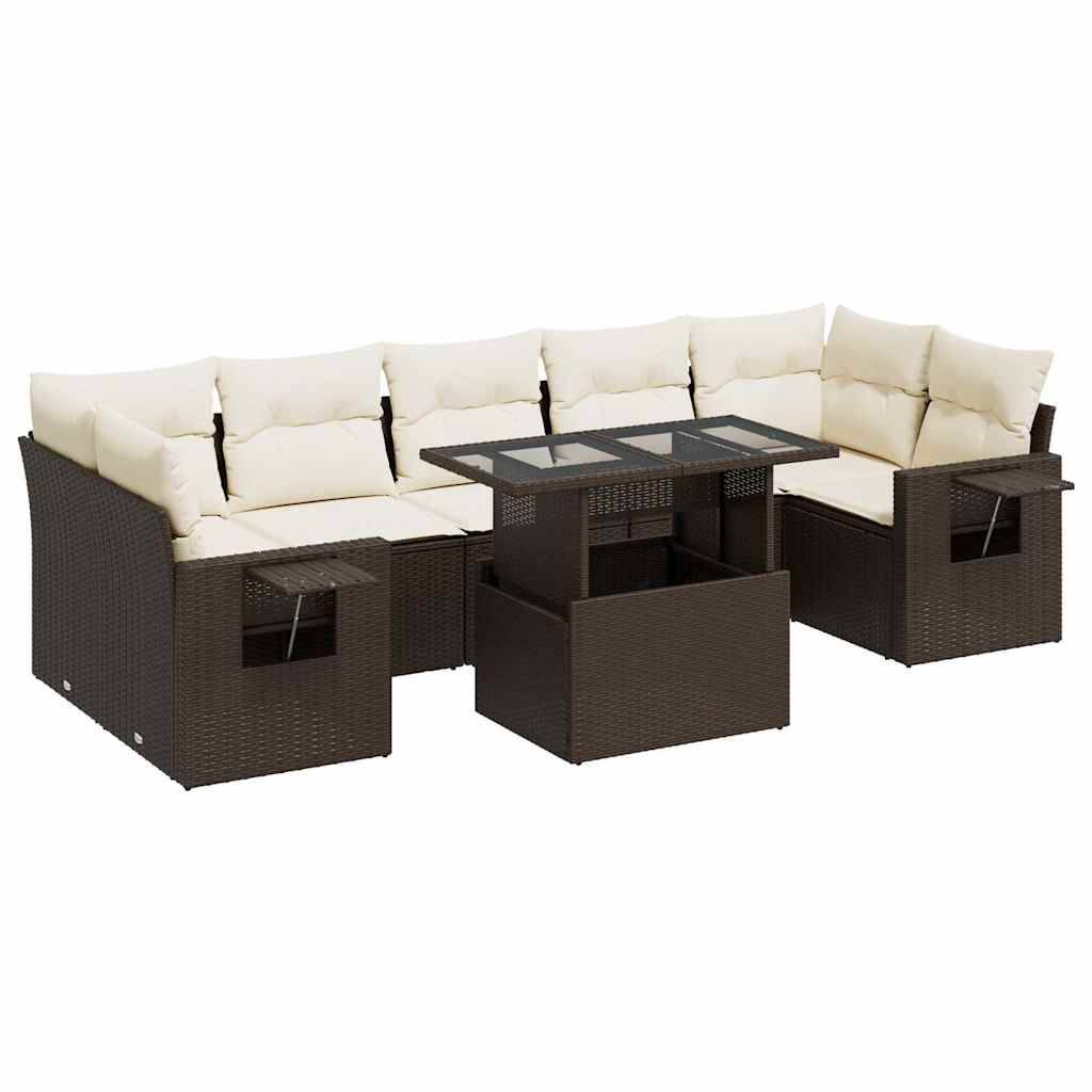 vidaXL 8-tlg. Garten-Sofagarnitur mit Kissen Braun Poly Rattan
