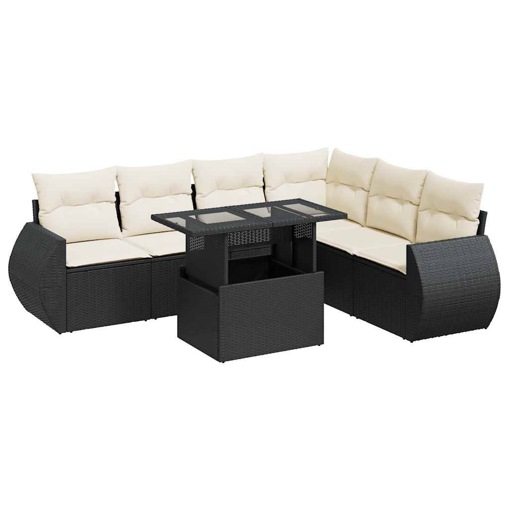 vidaXL 7-tlg. Garten-Sofagarnitur mit Kissen Schwarz Poly Rattan