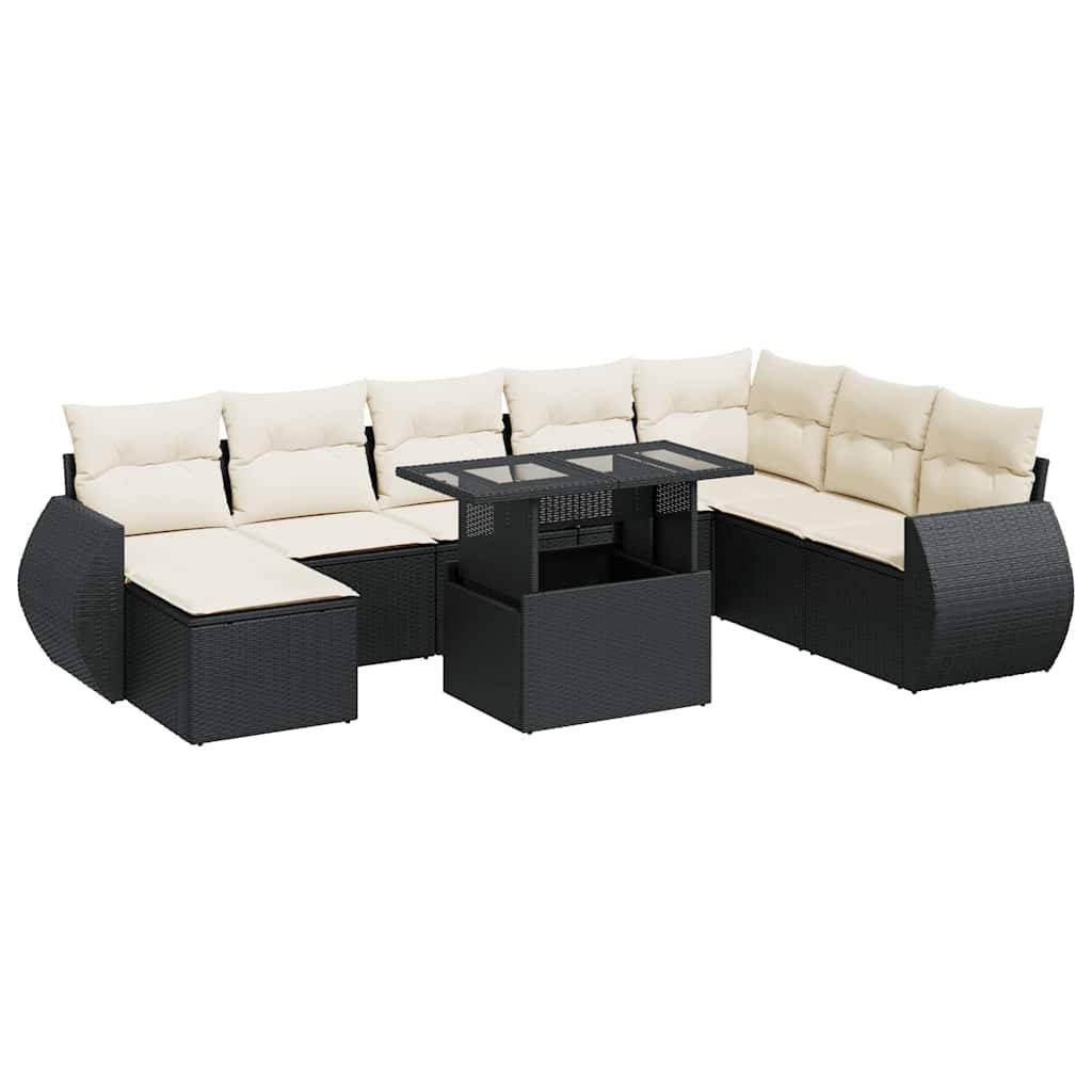 vidaXL 9-tlg. Garten-Sofagarnitur mit Kissen Schwarz Poly Rattan