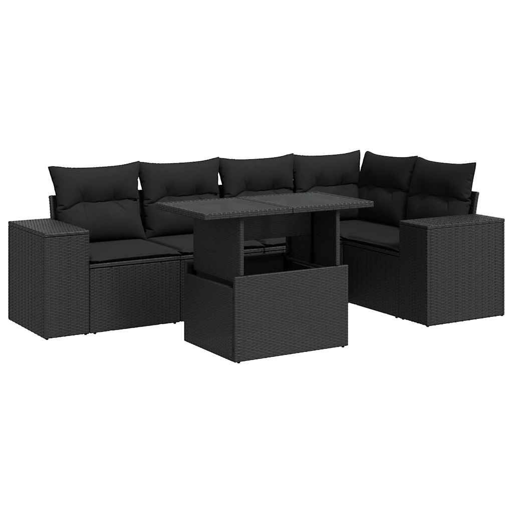 vidaXL 6-tlg. Garten-Sofagarnitur mit Kissen Schwarz Poly Rattan