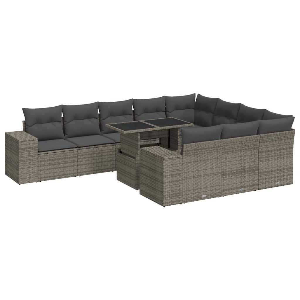 vidaXL 11-tlg. Garten-Sofagarnitur mit Kissen Grau Poly Rattan