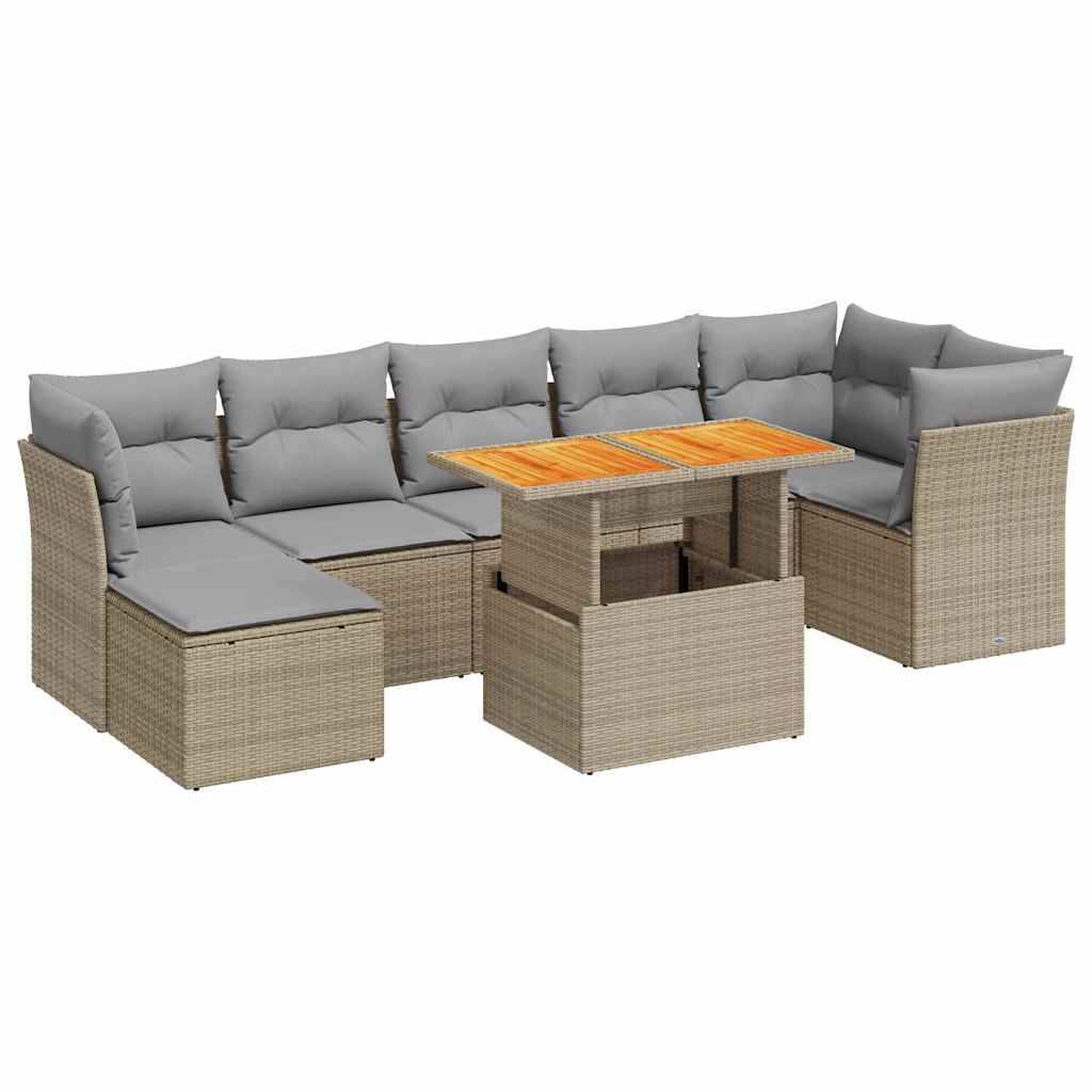 vidaXL 8-tlg. Garten-Sofagarnitur mit Kissen Beige Poly Rattan