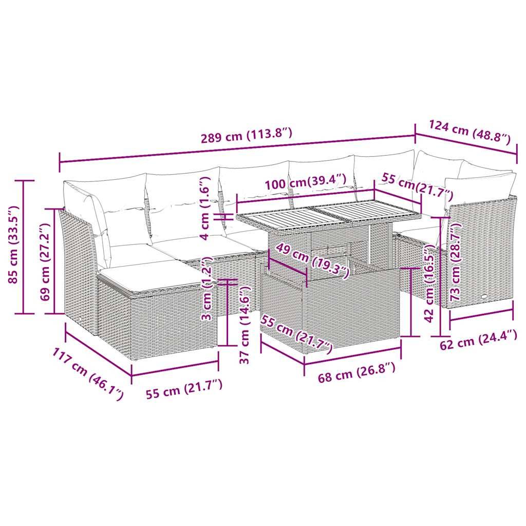vidaXL 8-tlg. Garten-Sofagarnitur mit Kissen Beige Poly Rattan