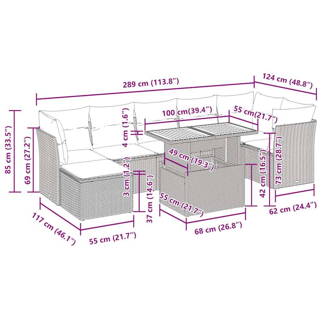 vidaXL 9-tlg. Garten-Sofagarnitur mit Kissen Schwarz Poly Rattan