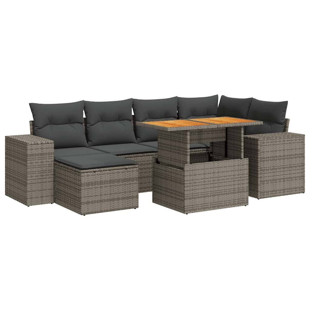 vidaXL 7-tlg. Garten-Sofagarnitur mit Kissen Grau Poly Rattan