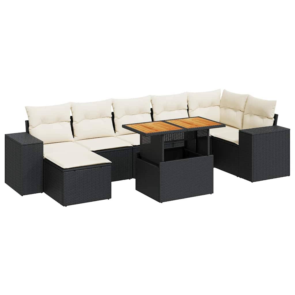 vidaXL 8-tlg. Garten-Sofagarnitur mit Kissen Schwarz Poly Rattan
