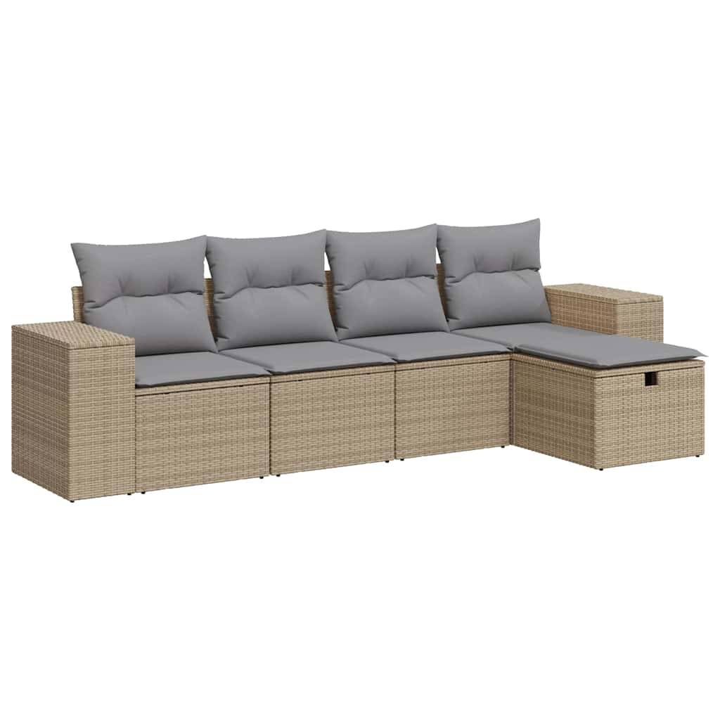 vidaXL 5-tlg. Garten-Sofagarnitur mit Kissen Beige Poly Rattan