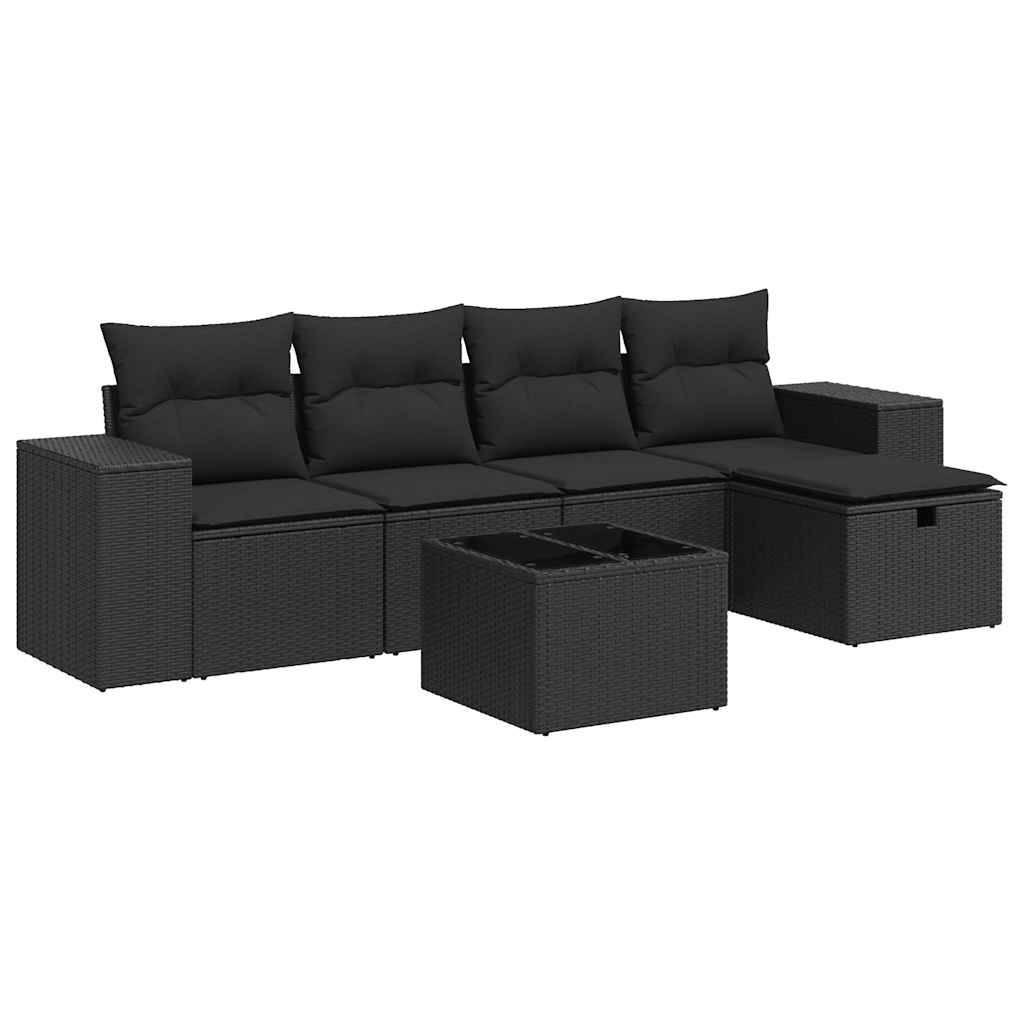 vidaXL 6-tlg. Garten-Sofagarnitur mit Kissen Schwarz Poly Rattan