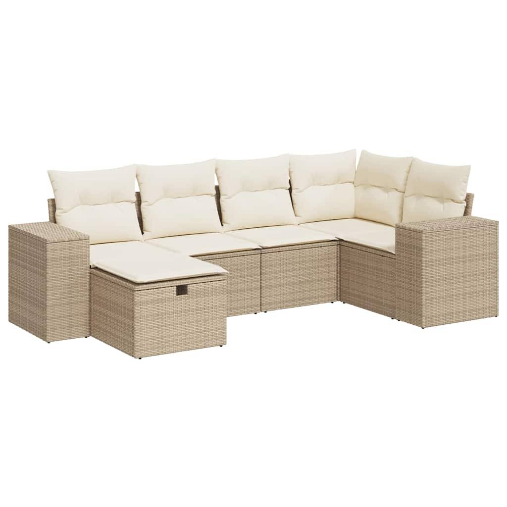 vidaXL 6-tlg. Garten-Sofagarnitur mit Kissen Beige Poly Rattan