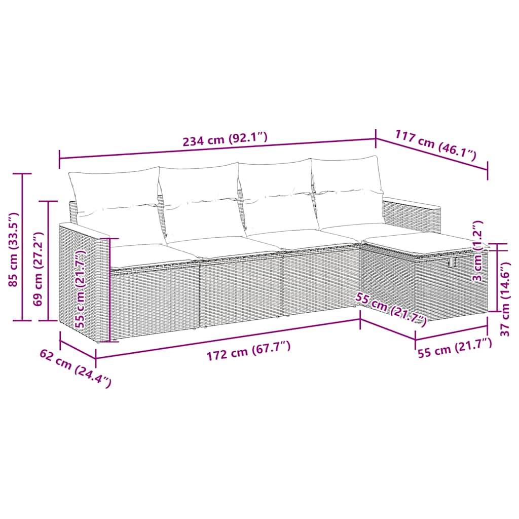 vidaXL 5-tlg. Garten-Sofagarnitur mit Kissen Beige Poly Rattan