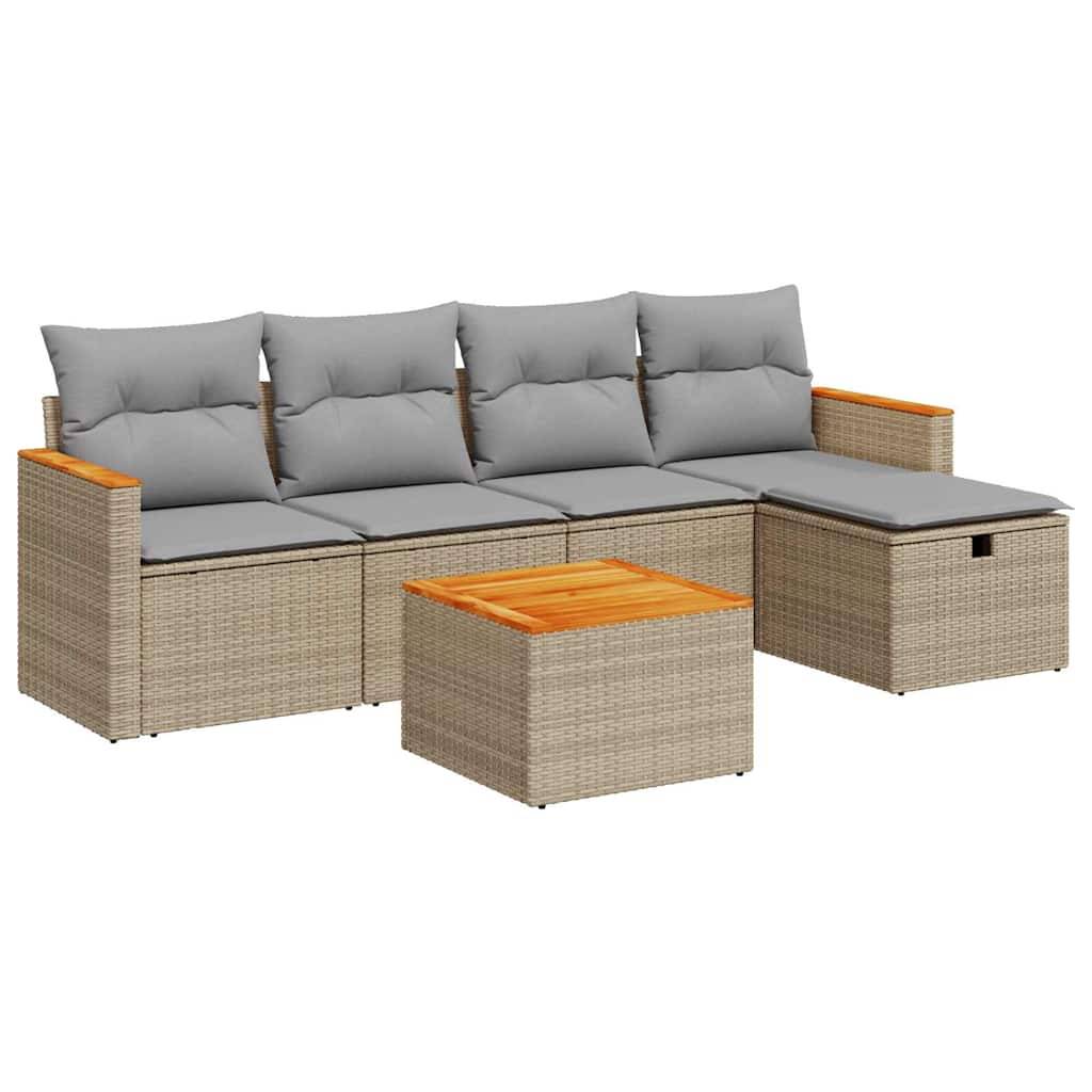 vidaXL 6-tlg. Garten-Sofagarnitur mit Kissen Beige Poly Rattan
