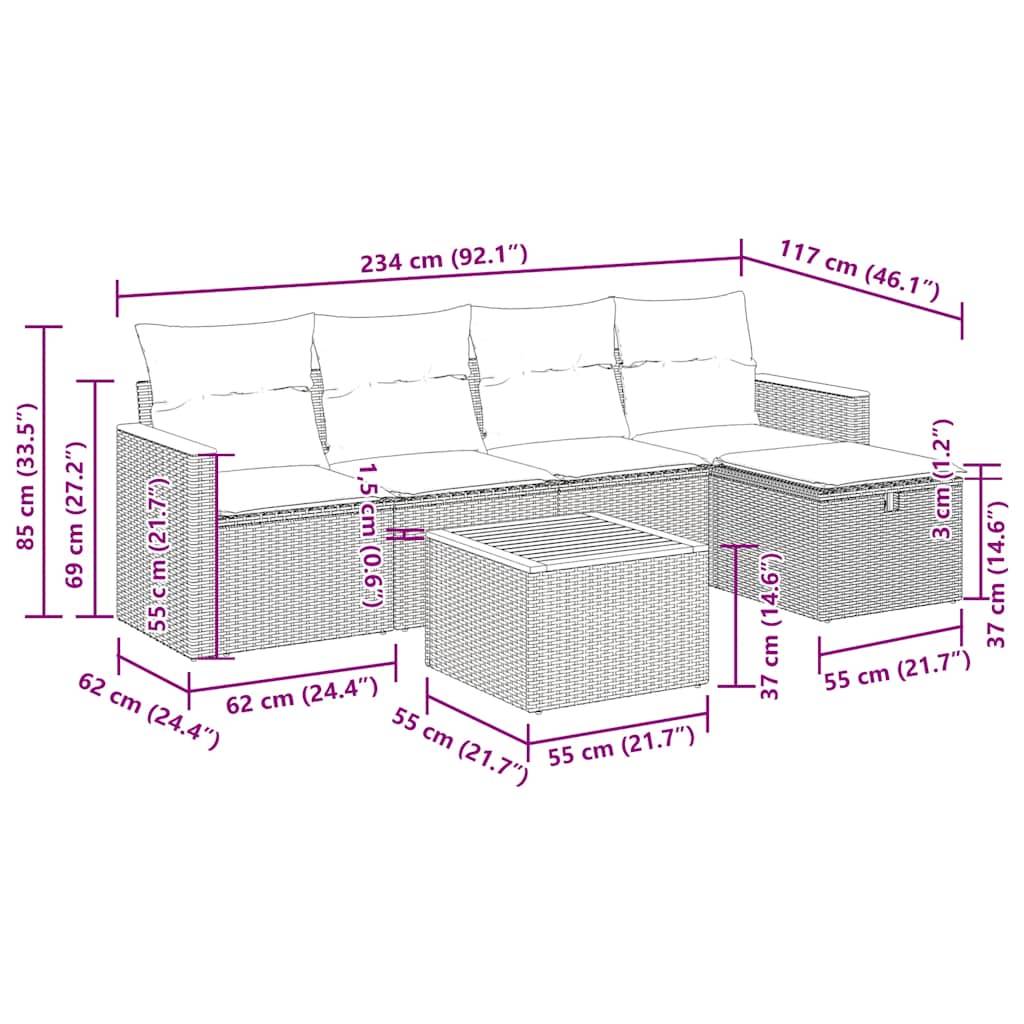 vidaXL 6-tlg. Garten-Sofagarnitur mit Kissen Beige Poly Rattan