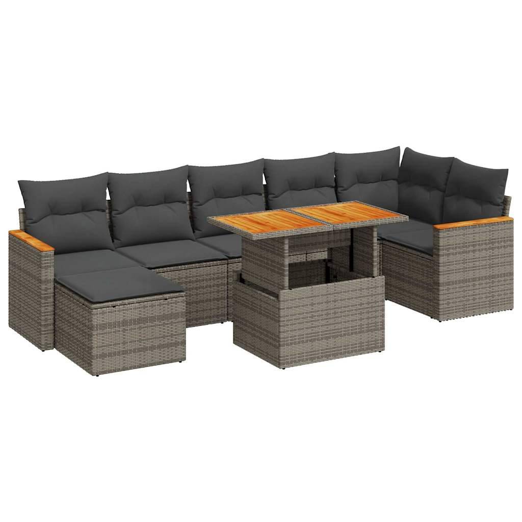 vidaXL 8-tlg. Garten-Sofagarnitur mit Kissen Grau Poly Rattan Akazie