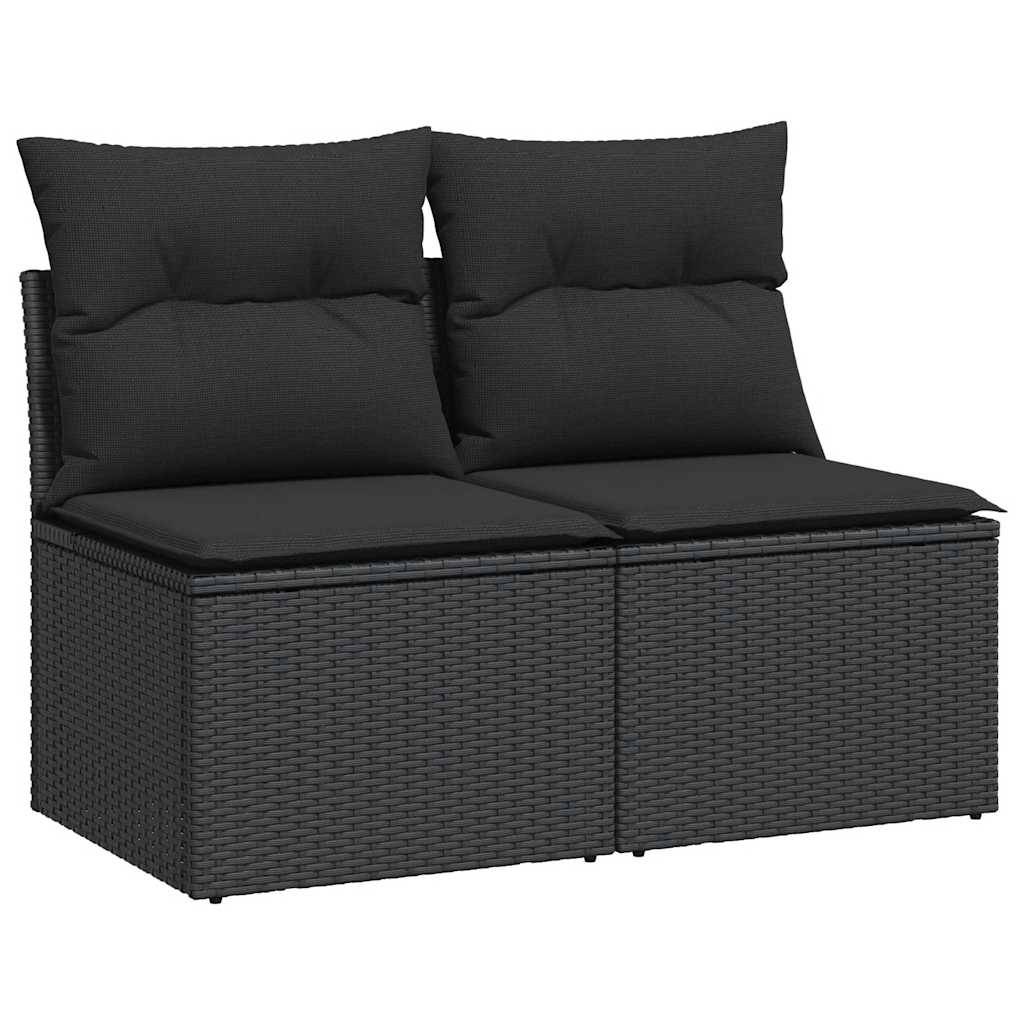 vidaXL 2-tlg. Garten-Sofagarnitur mit Kissen Schwarz Poly Rattan