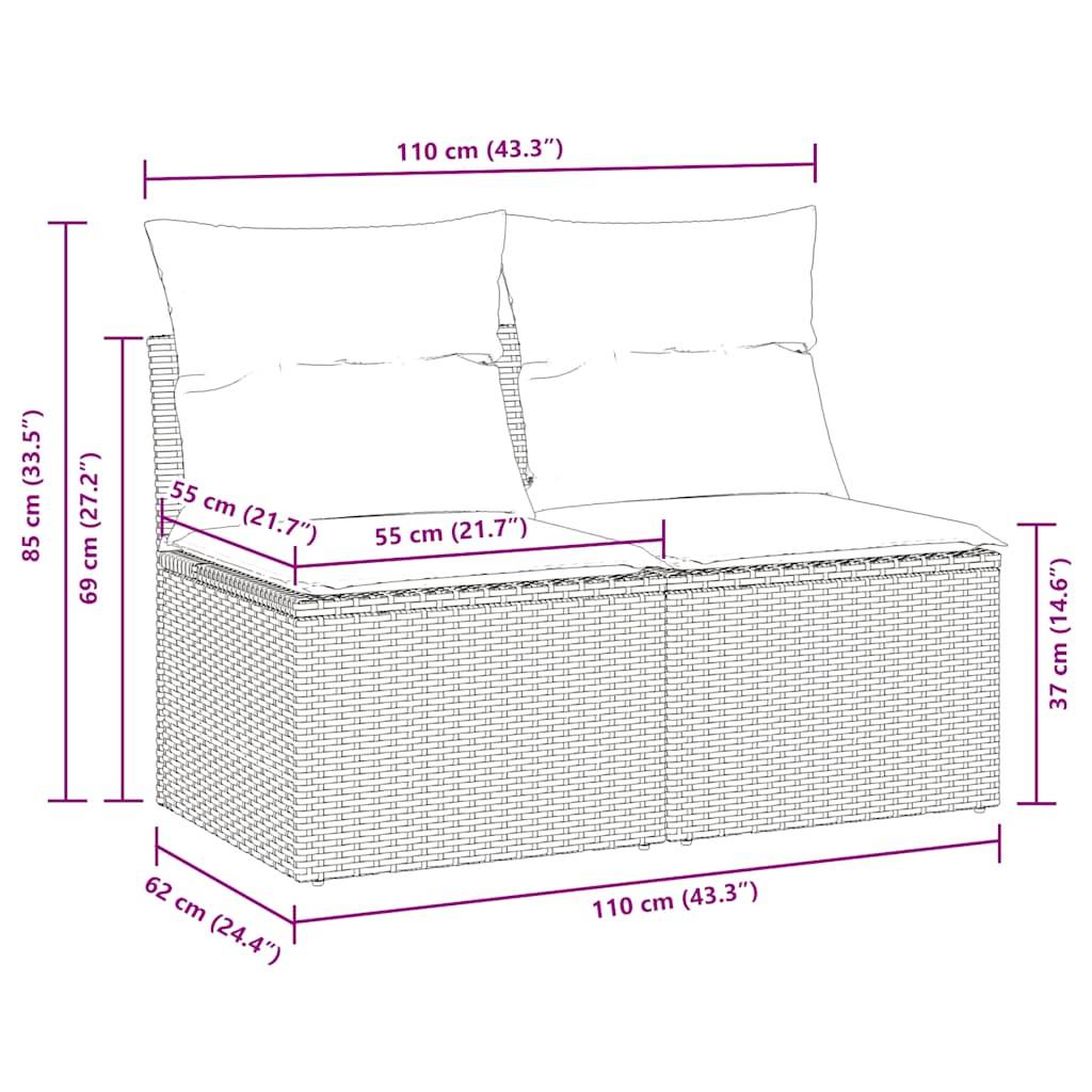 vidaXL 2-tlg. Garten-Sofagarnitur mit Kissen Grau Poly Rattan Akazie