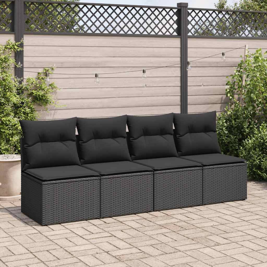 vidaXL 2-tlg. Garten-Sofagarnitur mit Kissen Schwarz Poly Rattan