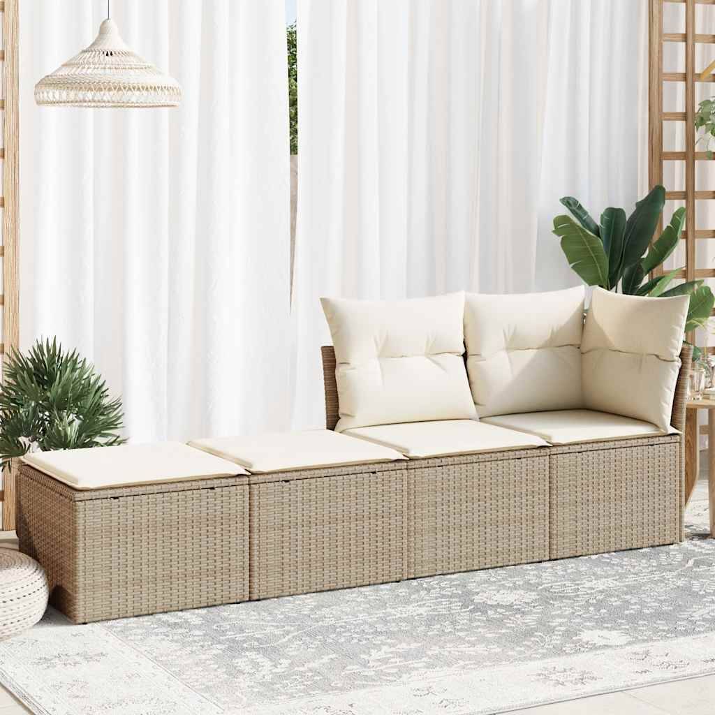 vidaXL 2-tlg. Garten-Sofagarnitur mit Kissen Beige Poly Rattan Akazie