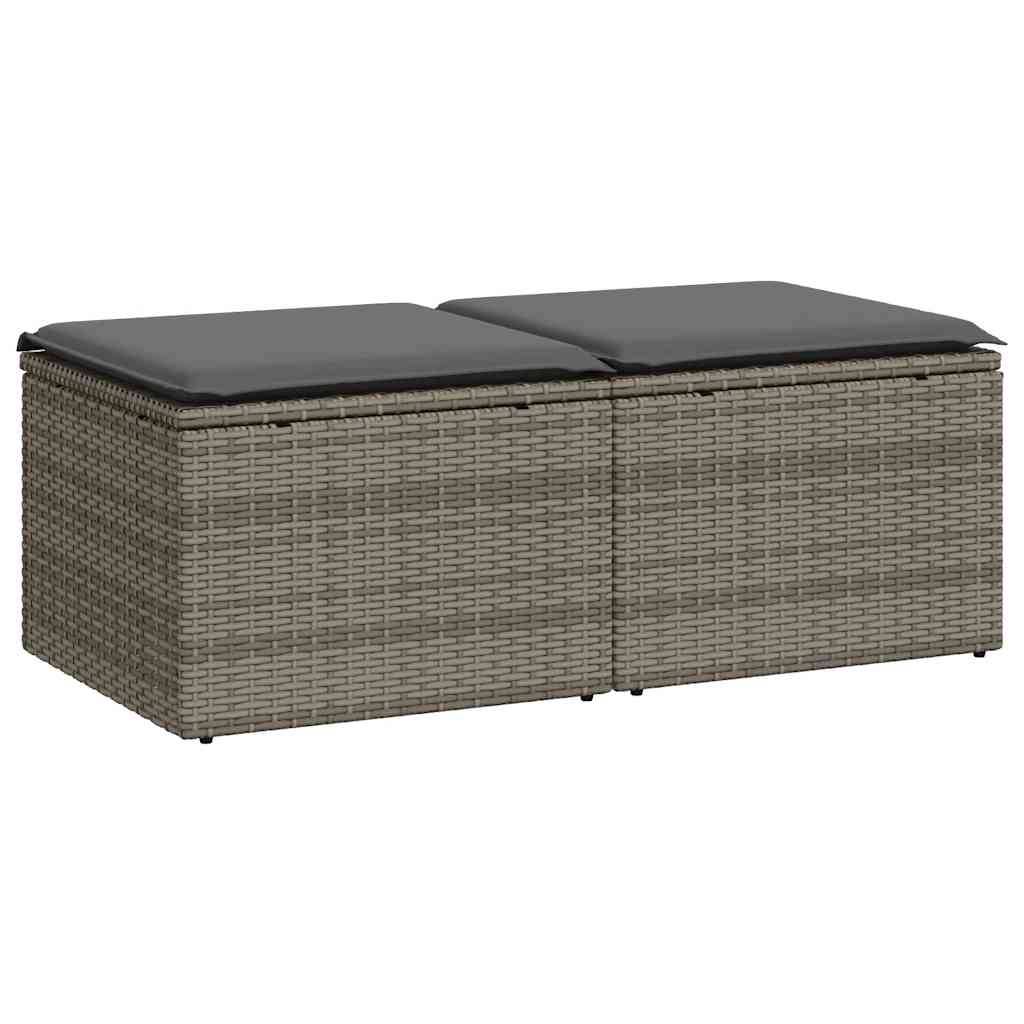 vidaXL 2-tlg. Garten-Sofagarnitur mit Kissen Grau Poly Rattan Akazie