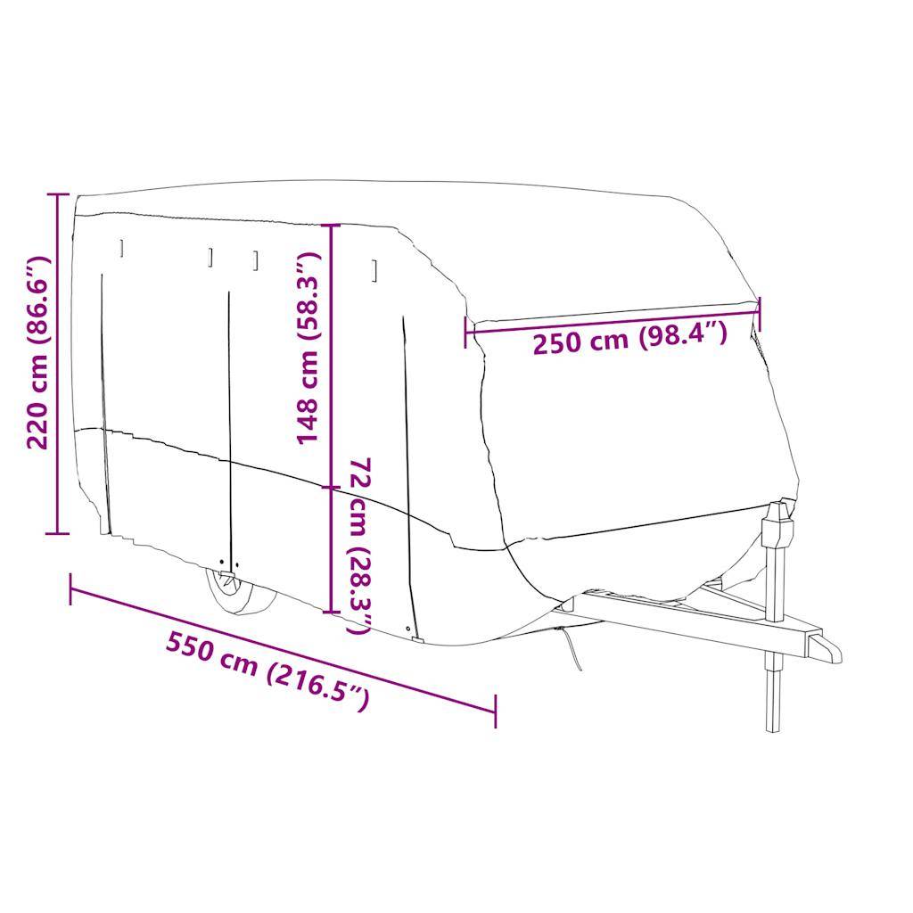 vidaXL Schutzhülle für Wohnwagen Grau 550x250x220 cm Vliesstoff