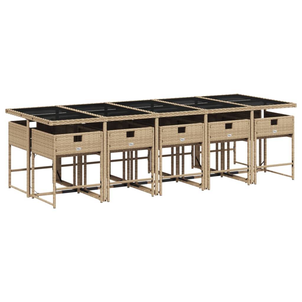 vidaXL 11-tlg. Garten-Essgruppe mit Kissen Beige Poly Rattan