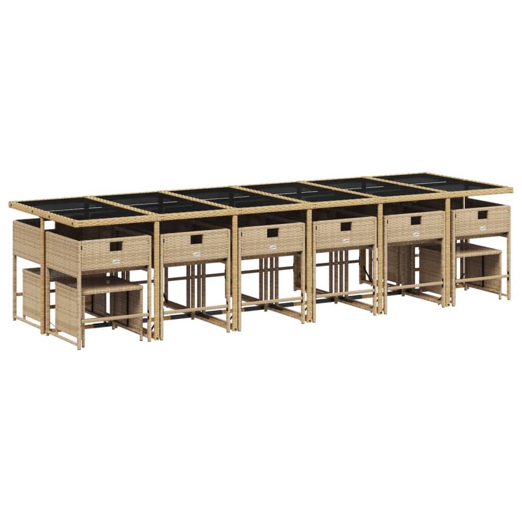vidaXL 17-tlg. Garten-Essgruppe mit Kissen Beige Poly Rattan