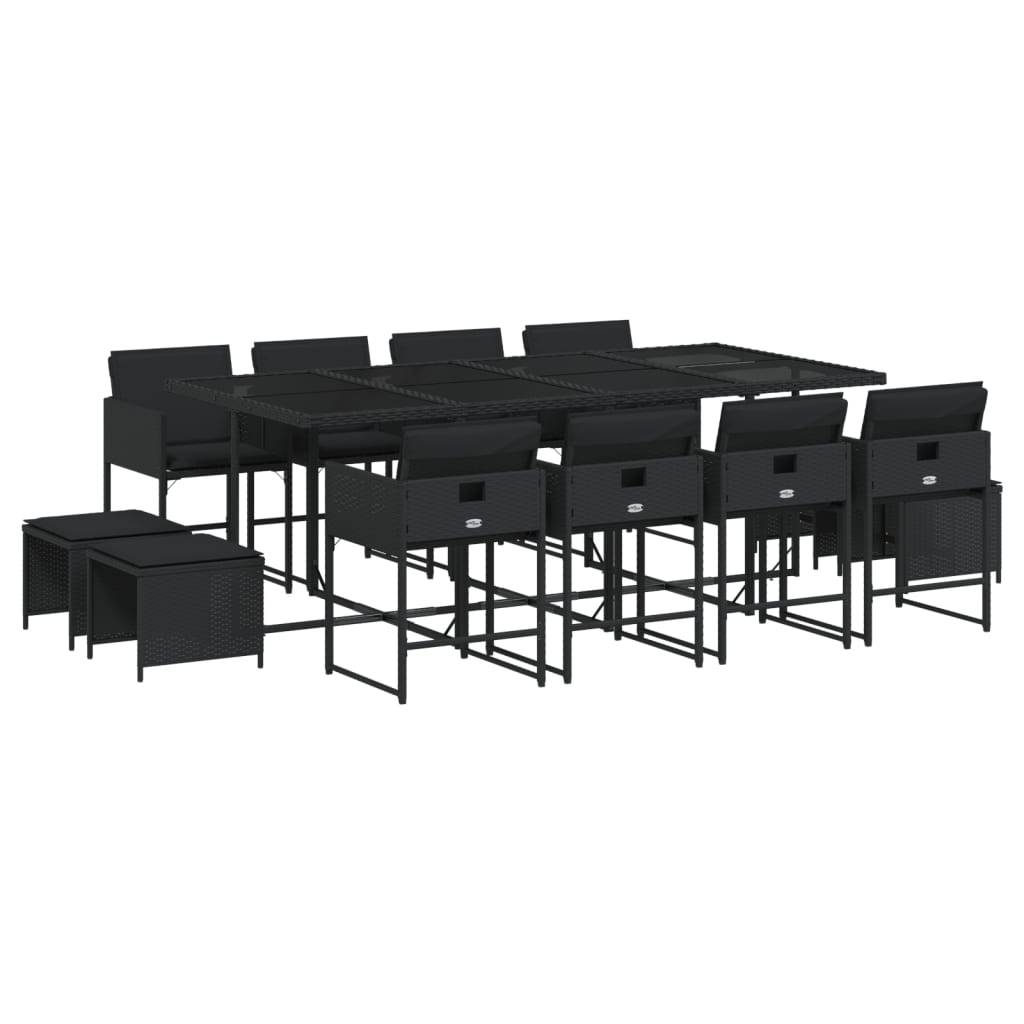 vidaXL 13-tlg. Garten-Essgruppe mit Kissen Schwarz Poly Rattan