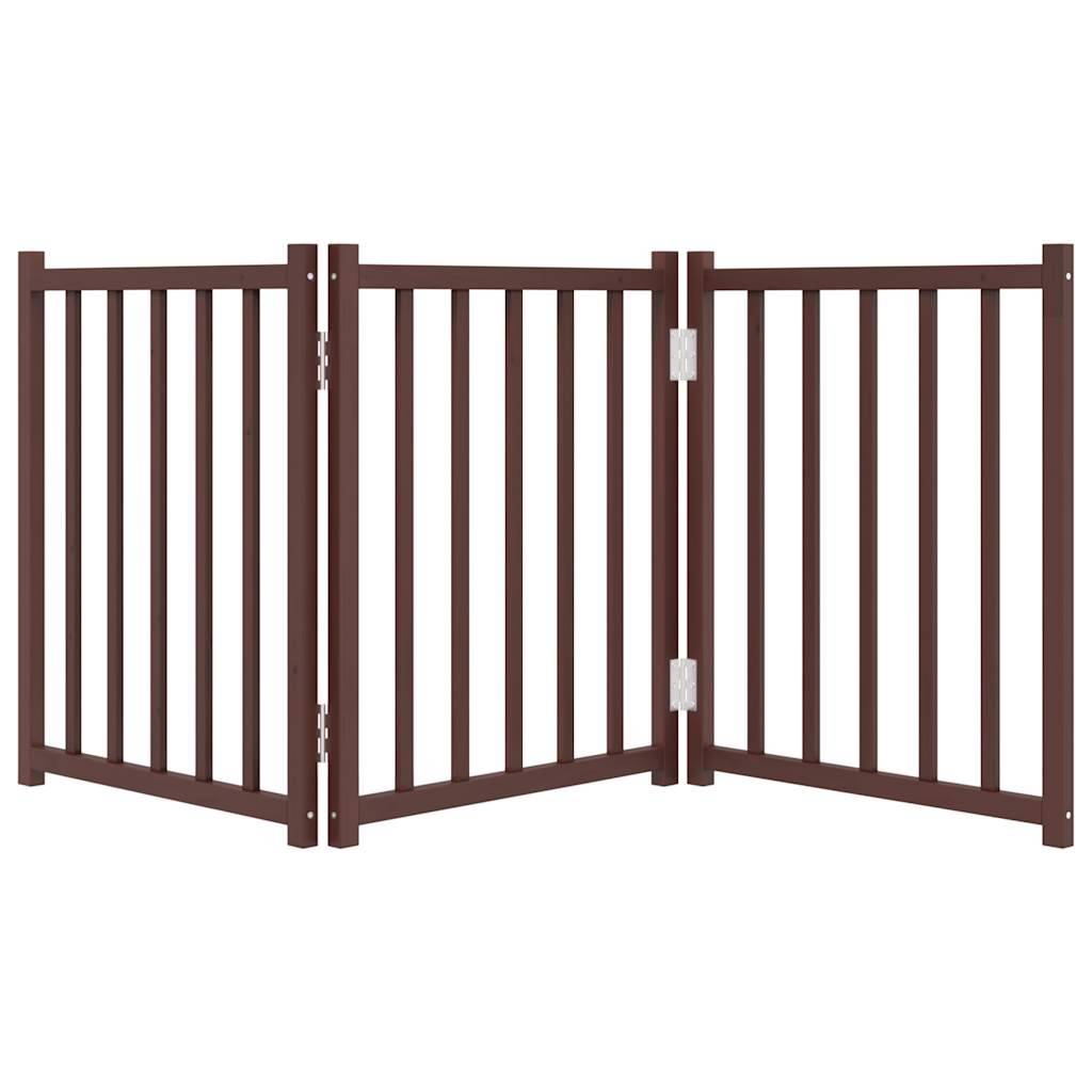 vidaXL 3-tlg. Hundetor Faltbar Braun Eiche 150 cm Massivholz Tanne