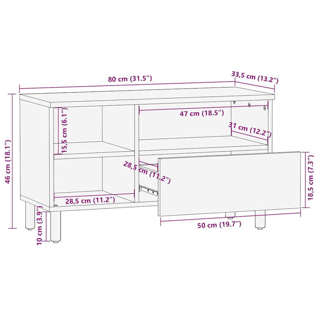 vidaXL TV-Schrank Schwarz 80x33,5x46 cm Raues Mangoholz