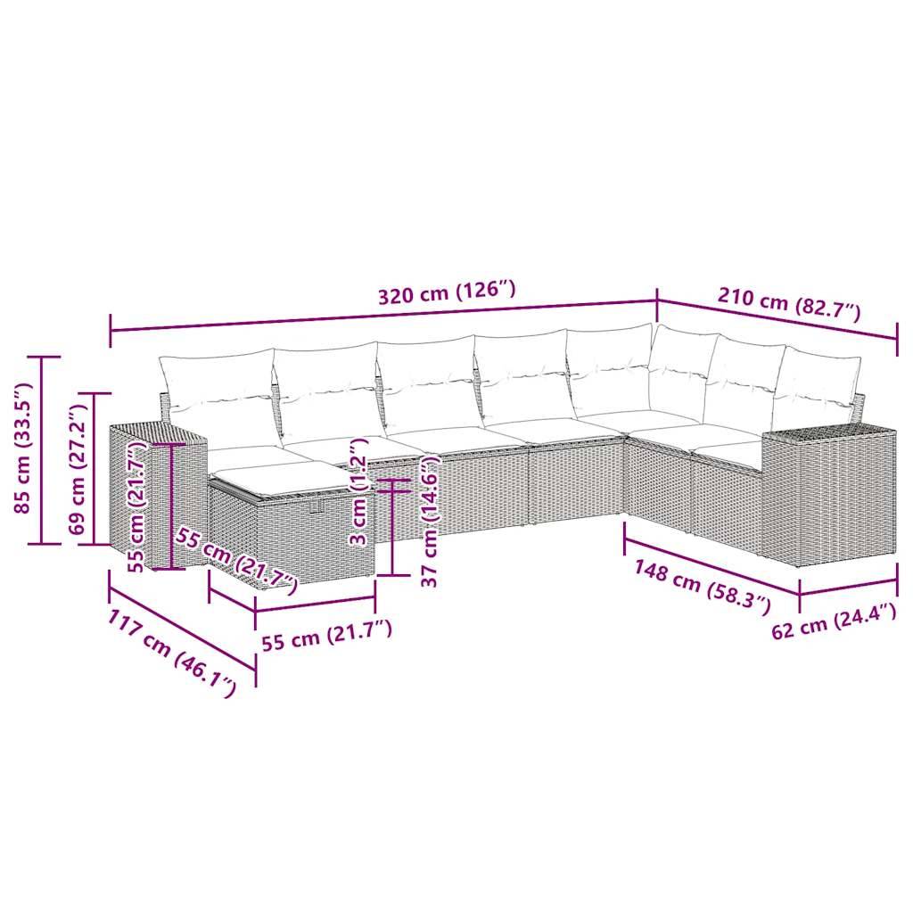 vidaXL 8-tlg. Garten-Sofagarnitur mit Kissen Beige Poly Rattan