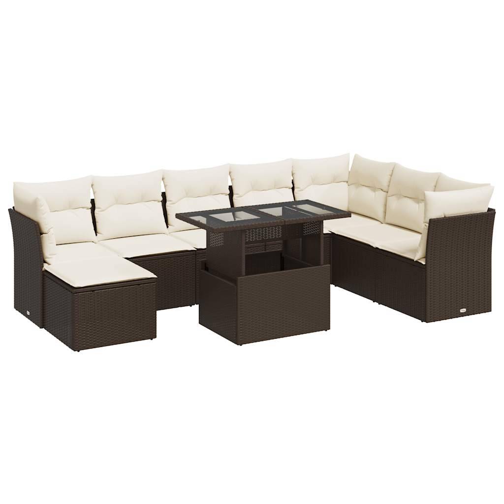 vidaXL 9-tlg. Garten-Sofagarnitur mit Kissen Braun Poly Rattan