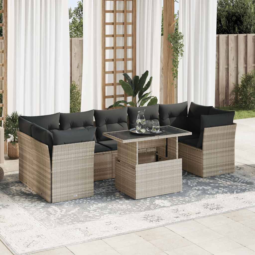 vidaXL 8-tlg. Garten-Sofagarnitur mit Kissen Hellgrau Poly Rattan