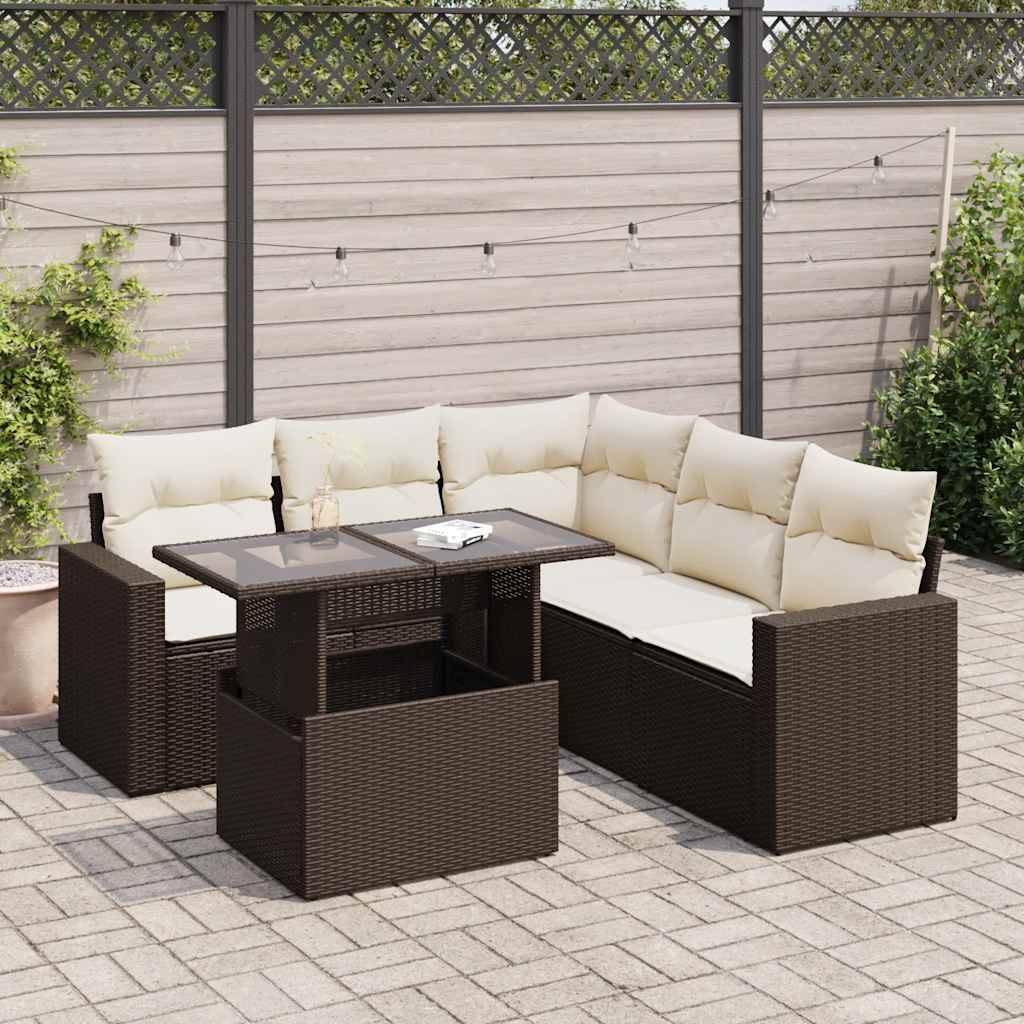 vidaXL 6-tlg. Garten-Sofagarnitur mit Kissen Braun Poly Rattan