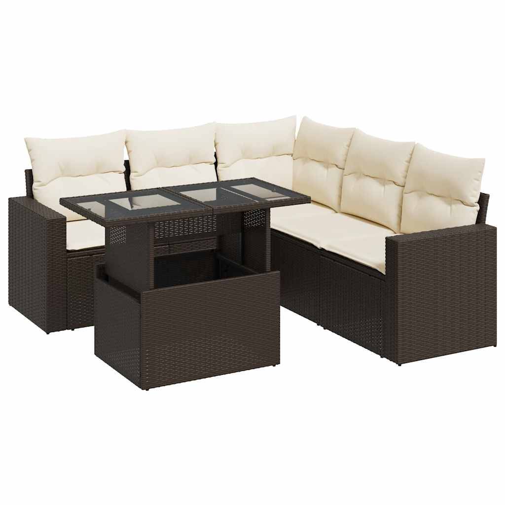 vidaXL 6-tlg. Garten-Sofagarnitur mit Kissen Braun Poly Rattan