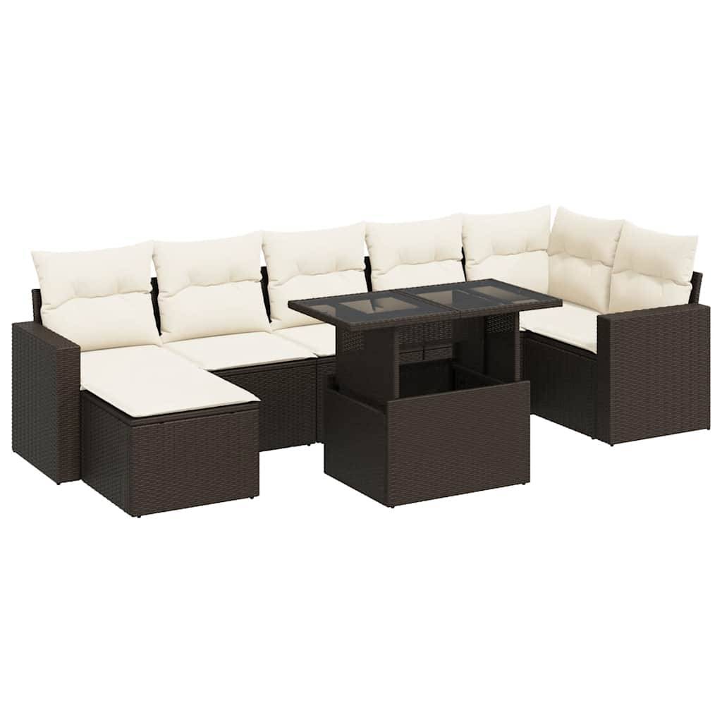 vidaXL 8-tlg. Garten-Sofagarnitur mit Kissen Braun Poly Rattan